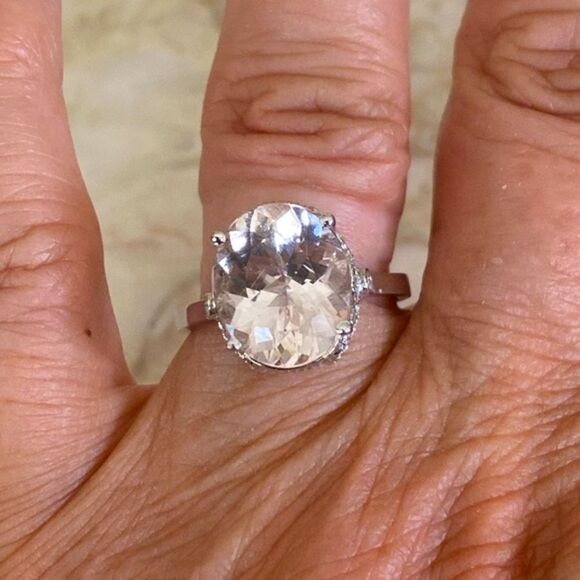 6.26 Carat Exquisite Natural Moganite and Diamond 14K Solid White Gold Ring - Picture 6 of 11